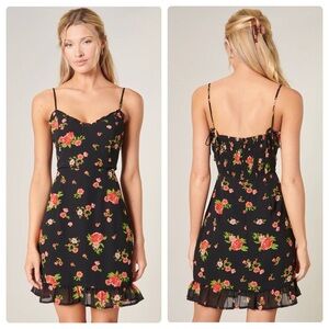 Sugarlips Kaia English Rose Onyx Floral Ruffle Mini Dress